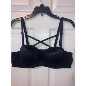 Torrid Curve Black Lace Cage Strap Balconette Bra 40B Underwire AdjustableStraps